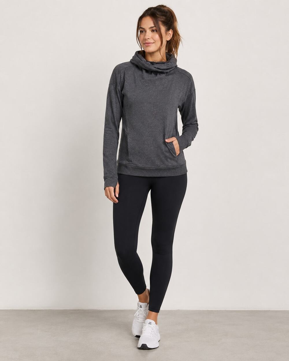 Lululemon Grey Funnel Neck Long Sleeve Hoodie Sweatshirt Women 2 Casual Athletic